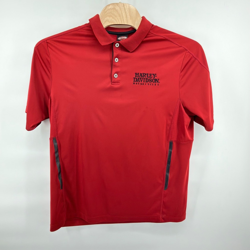 Harley-Davidson Polo Shirt Mens 2XL Red Black Performance Embroidered Short SL